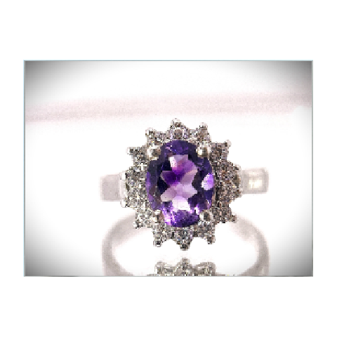 Amethyst & Halo White Sapphire ring in sterling silver