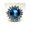 blue Topaz & Halo White Sapphire ring in sterling silver